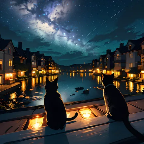 Night view with cats