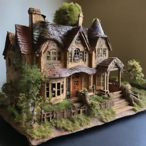 DIY Miniatur Haus, Zimmer detailed, Horror theme, Exquisite und detaillierte Zeichnungen, Tall and complex building, FESTPLATTE, Highly detailed, Saubere Zeichnungen, 2D, Freude, Gute Laune, happiness, ein kleines, unerwartetes, skurriles magisches Element...