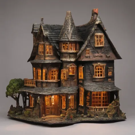 DIY Miniatur Haus, Zimmer detailed, Horror theme, Exquisite und detaillierte Zeichnungen, Tall and complex building, FESTPLATTE, Highly detailed, Saubere Zeichnungen, 2D, Freude, Gute Laune, happiness, ein kleines, unerwartetes, skurriles magisches Element...