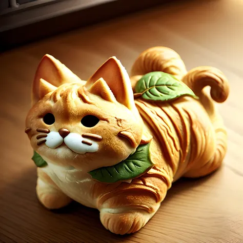 best quality, CroissantStyle cat,   green leaf, oven, intricate detail