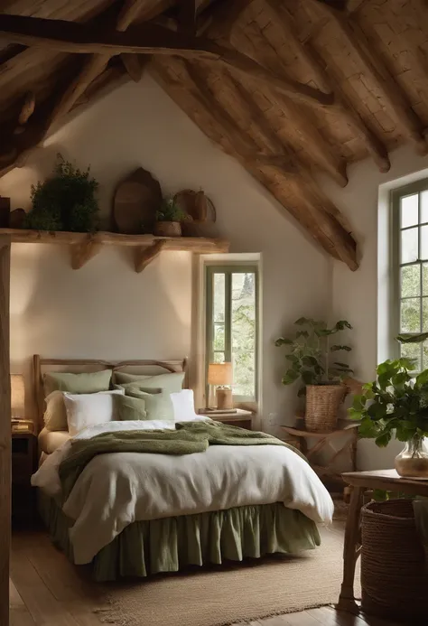 simple bedrooms，Different shooting angles in the same living room，Cozy cottage，، simple，With a hint of wood，k hd，Off-white main color，A little green