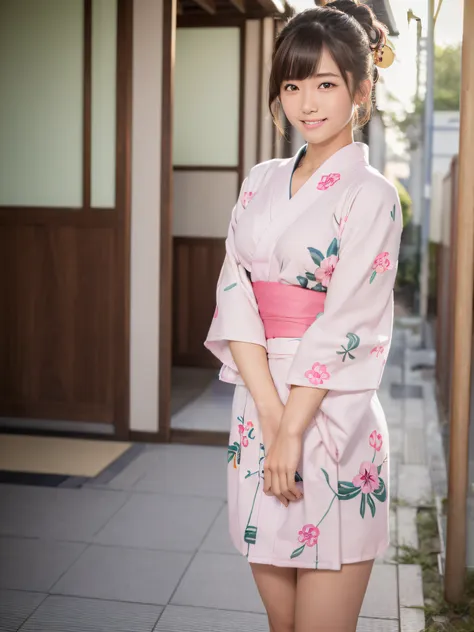 pink yukata、stone pavement、(​masterpiece:2.0), (top-quality:2.0),