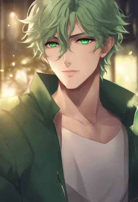 beautiful anime guy with green eyes and light hair