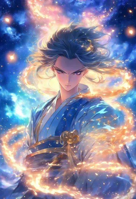 A highly concentrated beauty wearing a Jiang Tian Xingyue painting, concept art inspired by Tosa Mitsuoki, Pixiv competition winner, Best quality, Fantasy art, beautiful anime scenes, A bright moon, Starry sky environment in moonlight, Dream painting, Anim...