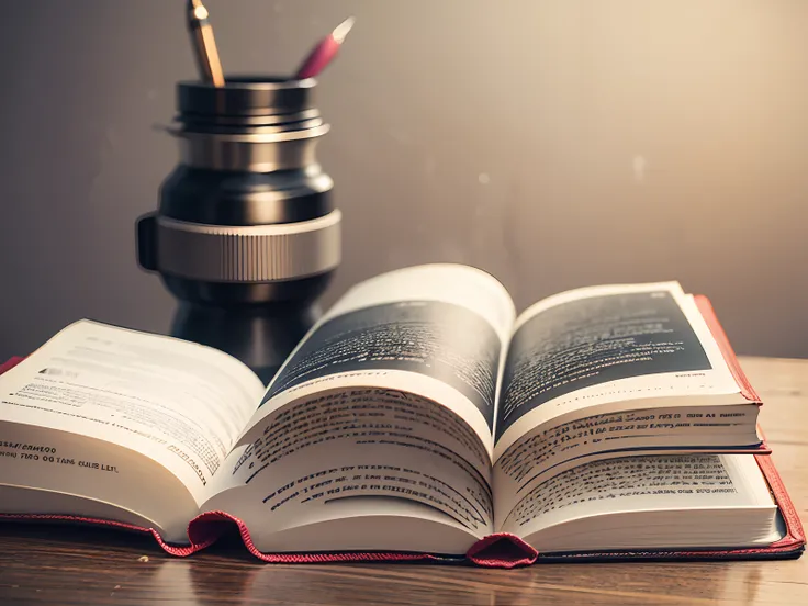 a book named -"how to win friends and influence people" on the top of pile of 3 books pen and lens lying (hyper realistic photography) --auto --s2