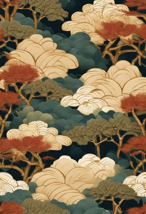 Auspicious clouds, bamboos, Bamboo leaves, Pattern, The art of Gongbi, patterned, Printing, loopy, Art Deco, high detail, Ukiyo-e, chiaroscuro, UHD, ccurate, super detail, high details, high quality, best quality, highres, 16k