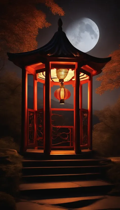 gazebo，SakuraNS，themoon，Kongming Lantern，Ancient architecture，flod，a person，Moon