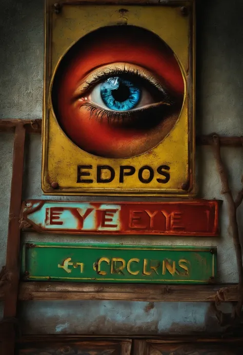 A warning sign with the word EYE DROPS