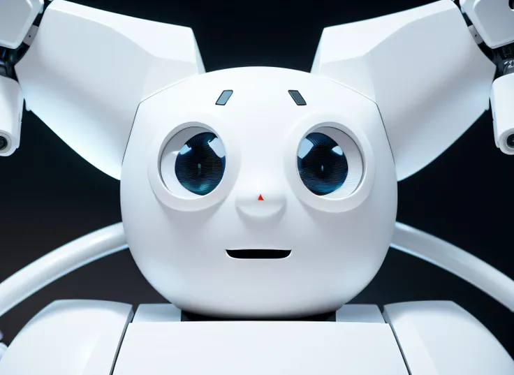 A close-up of a white robot with eyes and a mustache, monochrome 3 d model, 3D model of a Japanese mascot, Cute! C4D, ambient occlusion render, cute 3 d render, ambient occlusion render, 4 d cinema :9 detailed face: 8, Environmental occlusion:3, depicted a...