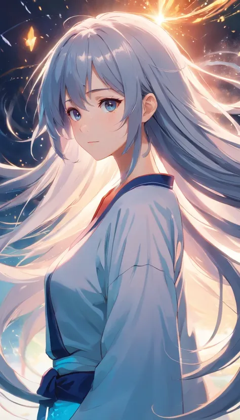 Japanese style，Young gray hair，shiny long hair, Flowing hair，white colors、Archaic background、backs、The whole body is reflected、waterface、Mystical、Very delicate eyes、facing back、backs、Whole body、full body Esbian、1.6