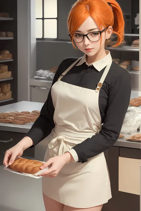 (1glasses girl:1.3, solo), (bakery  cheff:1.3), (a extremely pretty and beautiful japanese woman), (sexy girl), (professional se...