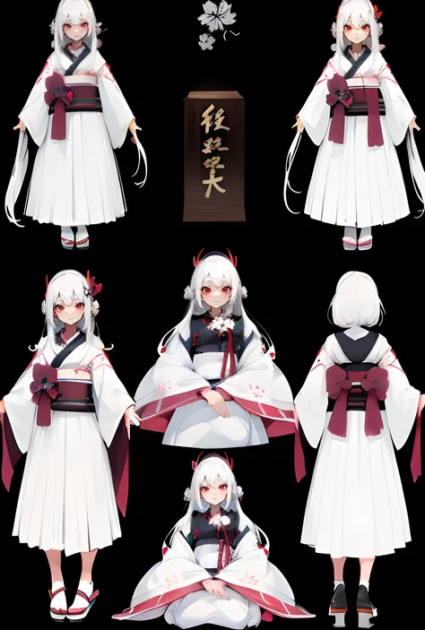 1 girl in kimono、Anime filling、White hair、Straight long hair、red eyes、mysterious