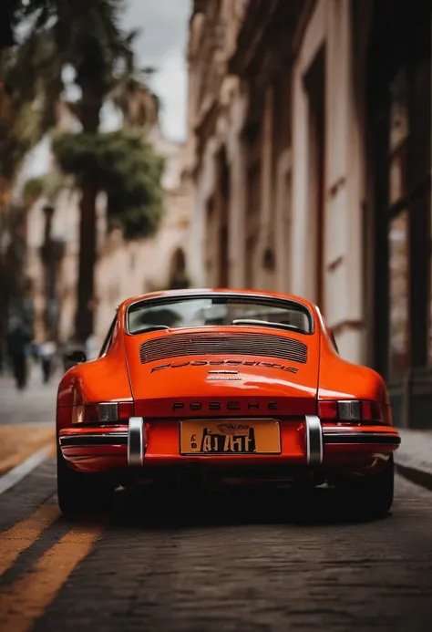 Photography of a porsche sport coassic, in a vulcanic street