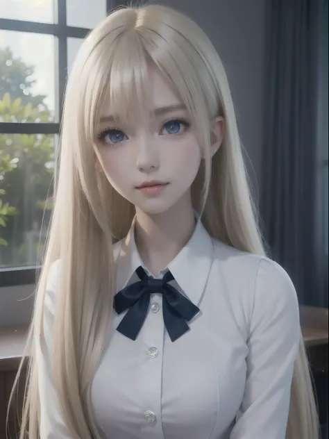 portlate、School Uniforms、bright expression、poneyTail、Young shiny shiny white shiny skin、Best Looks、Blonde reflected light、Platinum blonde hair with dazzling highlights、shiny light hair,、Super long silky straight hair、Beautiful bangs that shine、Glowing crys...