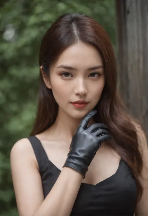 Pretty girl in Japan　Black leather gloves　Hand parts model