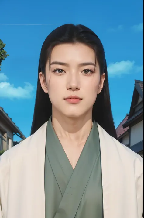 Real life adaption of this character, handsom man, realistic long hair , realistic outfit wearing kimono ,muscular body,realistic light, realistic shadow, hyper realistic, realism,(photorealistic:1.2),