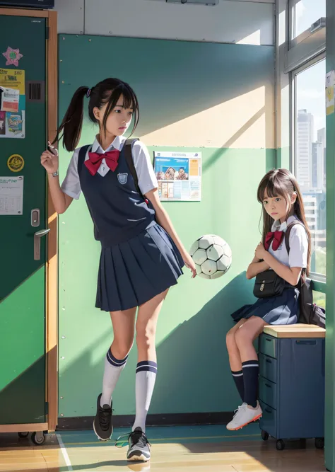 RAW image quality、8K分辨率、Ultra-high-definition CG images、Create a schoolgirl character with a unique blend of ultra-realism and anime style, Draw a serious protagonist, ambitious, A little shy, And caring for her friends, with long brown hair,,,,,,,, Bright...