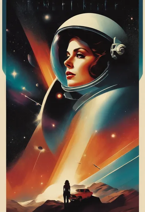 Masterpiece, Best quality, 1girll, Space thriller movie poster, bauhause, shape, Lines, abstracted