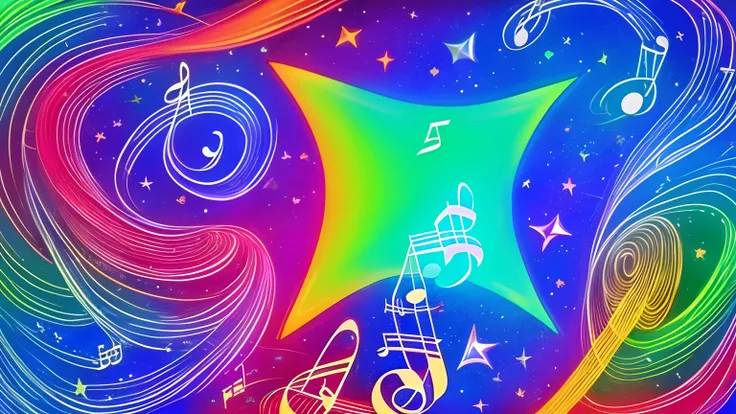 There is a note with colorful swirls and stars, music in the air, music poster, musical note, musical note, phonk music background, Magic music, A beautiful artwork illustration, background artwork, Vibrate with the music, Beautiful artwork, music theme, B...