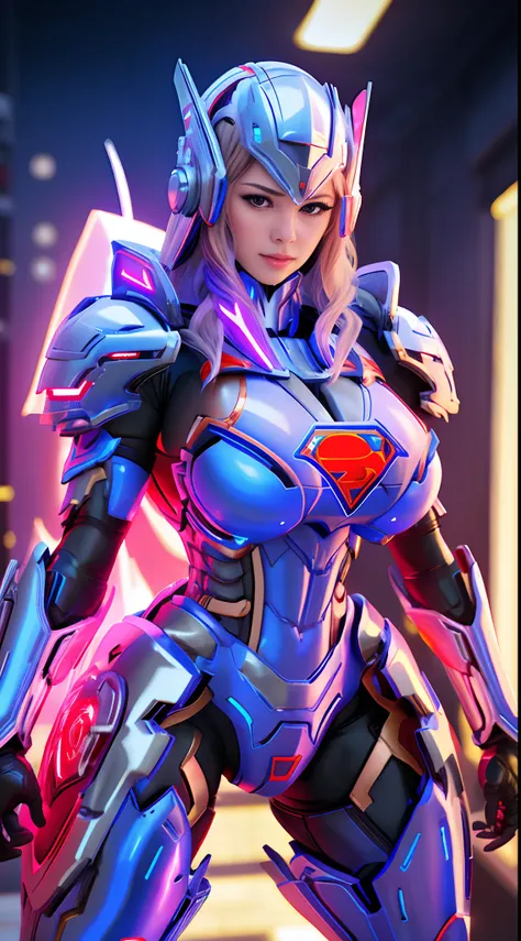 SUPERGIRL, HUGE BOOBS, MECHA HEAVY ARMOR, TRANSPARANT, MUSCLE BODY, SEXY.