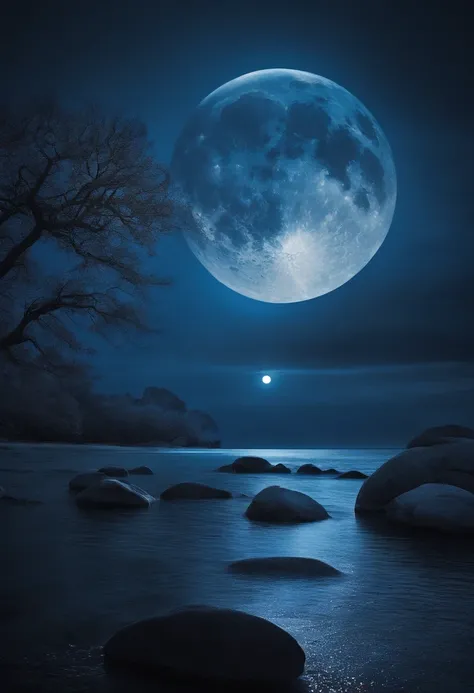 blue backdrop，A bright moon ，Other elements do not