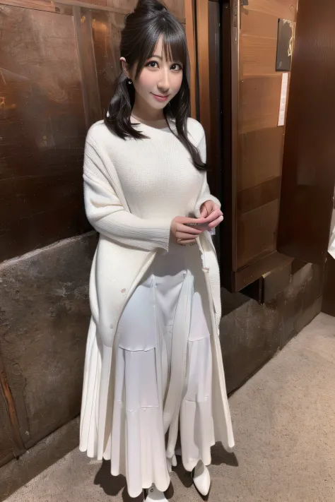 (Best Quality,8K,超A high resolution:1.2)，(Best Quality,8K,超A high resolution:1.2)，(Beautiful Japan adult woman),White sweater，skirt by the