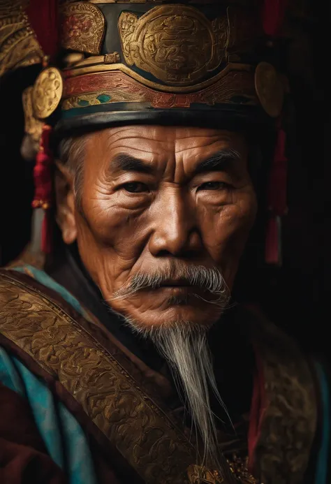 Old Chinese warrior face portrait