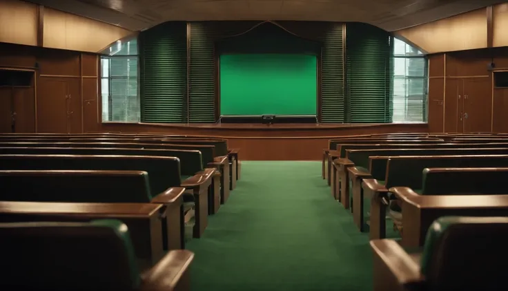 A view of the green board of an empty lecture hall on the front table of a wad of money