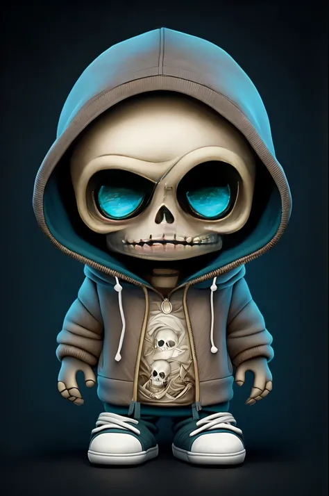 a cartoon skeleton wearing a hoodie and sneakers, cute skeleton, cute detailed digital art, hooded skull, cute digital art, cute 3 d render, cute detailed artwork, [ trending on cgsociety ]!!, dark but detailed digital art, highly detailed cgsociety, lowbr...