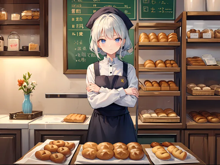 The signboard girl who tends to the small bakery is a pretty old lady.