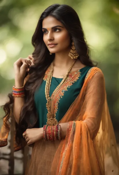 Beautiful ,23 years young girl,confident looking,8k,realistic,dark brown hair,fair skin, indian,long hair,clear facial features,clapping hands,saying namaste,wearing kurta and dupatta