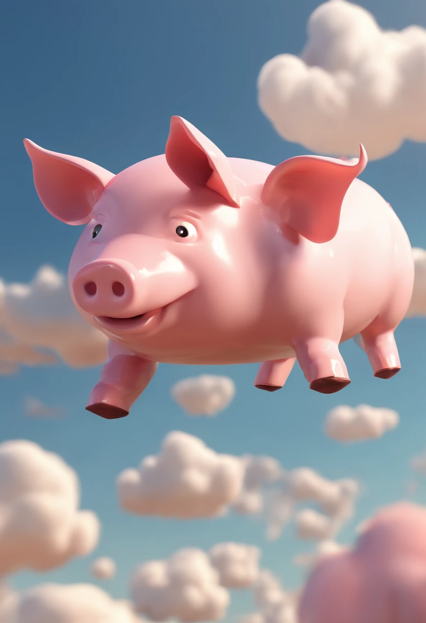 A pig flies in the sky,pigs ,​​clouds,Brilliant colors,Colorful,Wings,Young and energetic,Flying ham,Flying pigs,Master composition,hyper HD, Masterpiece, Super detail, High details, High quality, Award-Awarded, Best quality, A high resolution, 8K