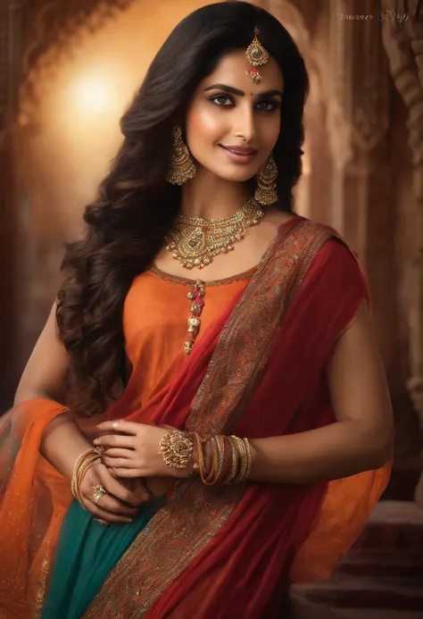 Beautiful ,23 years young girl,confident looking,8k,realistic,dark brown hair,fair skin, indian,long hair,clear facial features,clapping hands,saying namaste,wearing kurta and dupatta