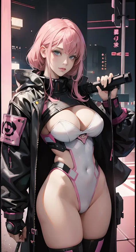 Female cyborg,fantrome,Hentai,kawaii,Stylish,,busty,Pink pubic hair,Glamour,Pink tones,Psychedelic Costume,Armored,Cyberpunk dystopian girl,Fantastic dystopia,Dystopian landscape,bladerunner,Ghost in the Shell,Photorealistic,Psychedelic and colorful tones,...