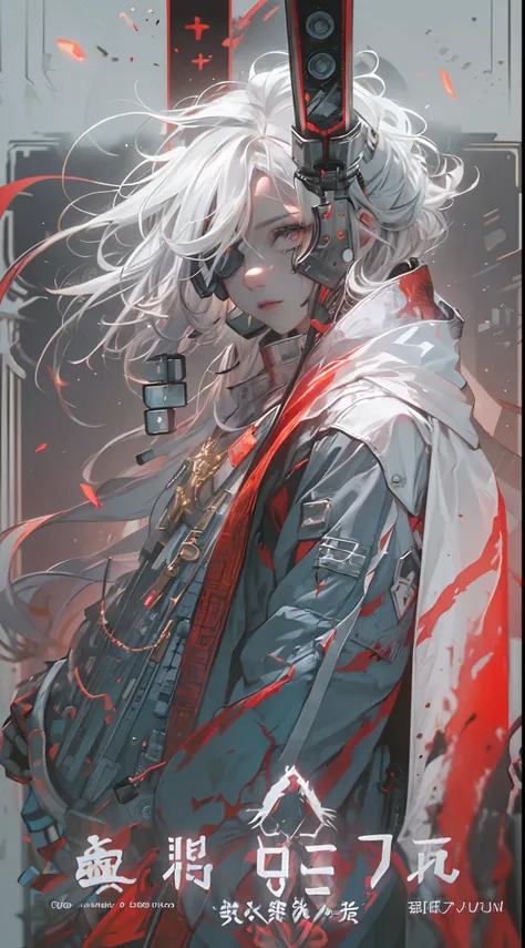 (1 Handsome Man)、Short hair、grey  eyes、Toned body、muscular male、traditional Chinese clothing、 wearing an eyepatch、(White hair)、(Top image quality)、(8K picture quality)、(cyberpunked)、(masutepiece)、 (Flickering of light)、(carry a sword)、cinematric light, Cin...