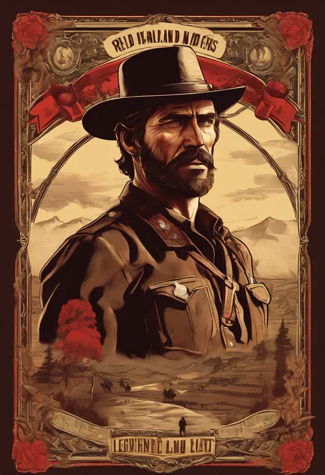 《Red Dead Redemption 2》Full body photo of Lieutenant Sergeant Curtis Malloy, Detailed portrait, Vintage illustration, High-res, Realistic colors, intricate drawing, Aging paper texture, Vibrant colors, Dramatic lighting, Full body shot, Nevada cap, Only mu...