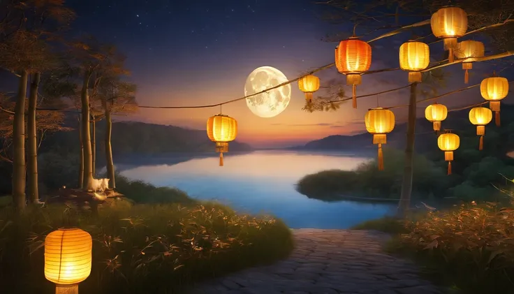 Mid-Autumn Festival、Moon、themoon、Star of the Sun、Mooncake stalls、Concert、band、fire works、UAVs、environment friendly、tradit、celebrating、enviroment、Plaza、The bear goes to the moon、forest、Critters、Bamboo lanterns、the night、celebrating、Artistically、device、decor...