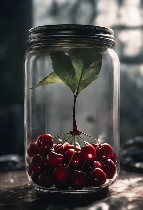 Cherry in a jar, Fluffy, Realistic, Atmospheric light refraction, photographed:by lee jeffries, Nikon D850 Film Stock Photo 4 Kodak Portra 400 Camera F1.6 lens, Rich colors, ultra realistic realistic textures, Dramatic Lighting, Unreal Engine in Trend at A...