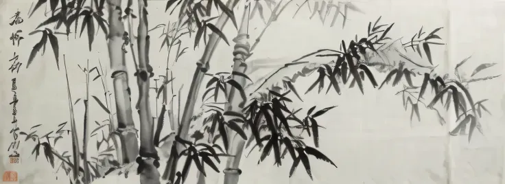 black and white ink painting，black and white ink，tmasterpiece，bamboos，master composition，tmasterpiece，calligraphy strokes，k hd