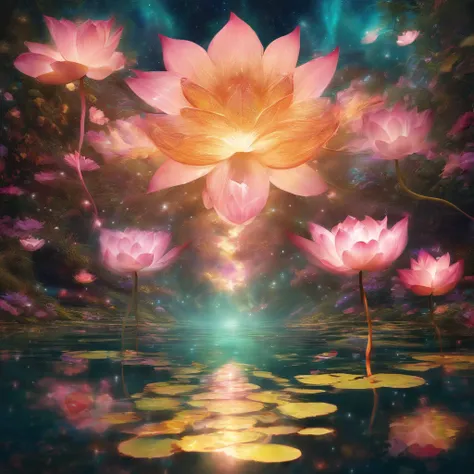 Underneath the lotus, artistic conception, Light shines straight down from above