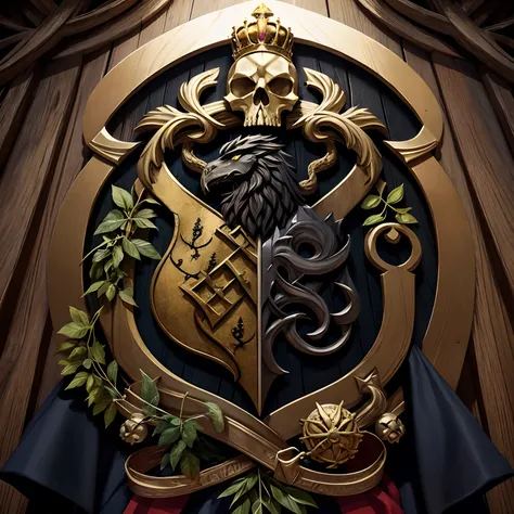 Coat of arms, mystical, powers around, vegetation, Coat of arms of the royal family, Kingdom, Dark, Evil, malefic, skull, powers around