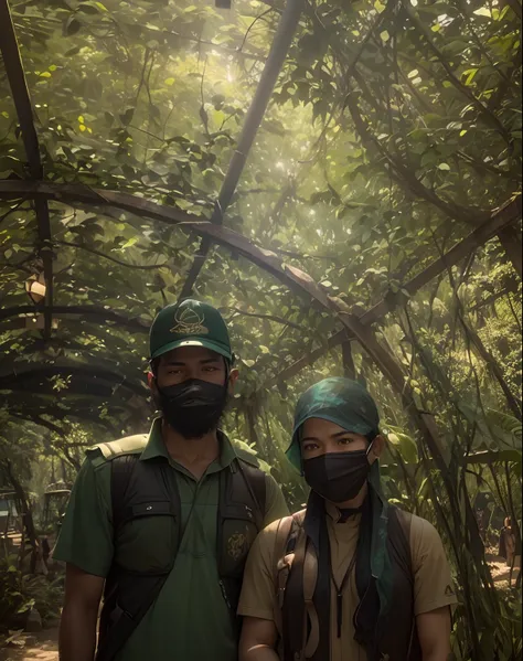 they are wearing masks and standing under a pergolated structure, amidst of nature fully covered, shot on iphone 1 3 pro max, shot on iphone 1 3 pro, foto, taken on iphone 1 3 pro, shot on nikon z9, taken in zoo, wpol and sarasti, taken on iphone 14 pro, i...