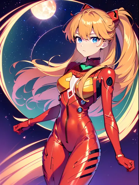 ((souryuu asuka langley, interface headset, red bodysuit:1.4, blonde)),(glowing eyes:1.233),(beautiful and detailed eyes:1.1),(expressionless,closed mouth),(standing), 1girl,solo,(masterpiece,best quality, official art,aim to viewers, beautiful and aesthet...