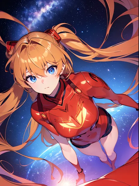 ((souryuu asuka langley, interface headset, red bodysuit:1.4, blonde)),(glowing eyes:1.233),(beautiful and detailed eyes:1.1),(expressionless,closed mouth),(standing), 1girl,solo,(masterpiece,best quality, official art,aim to viewers, beautiful and aesthet...