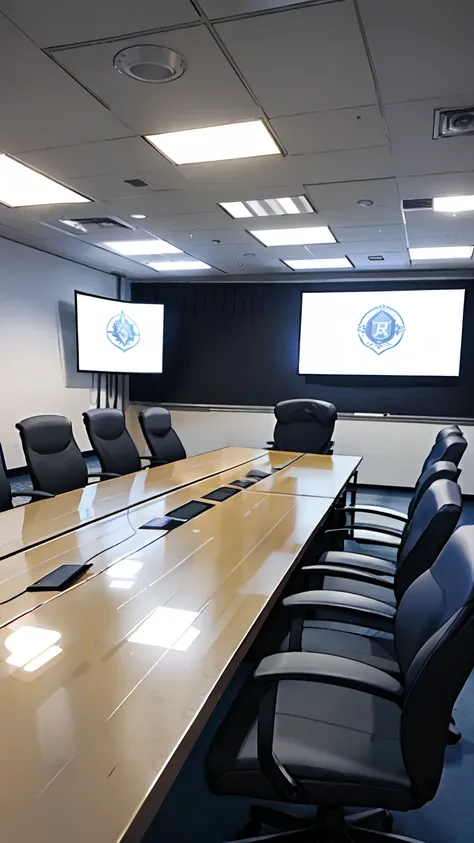 Vertical scene，Police conference room，a chair，Conference table，projection