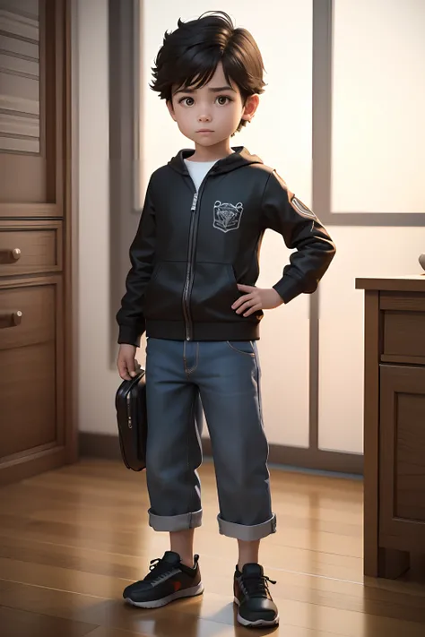 3d graphics, young boy, 6 years old, pixar style, full body