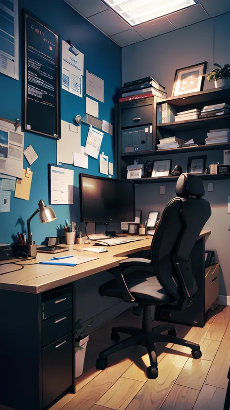 Vertical scene，Office of the Metropolitan Police Department，cut off，office desk，Computer