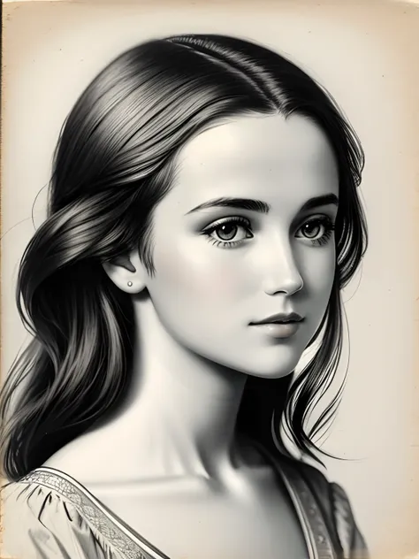 Side face of a sketch of a French girl in the 20th century