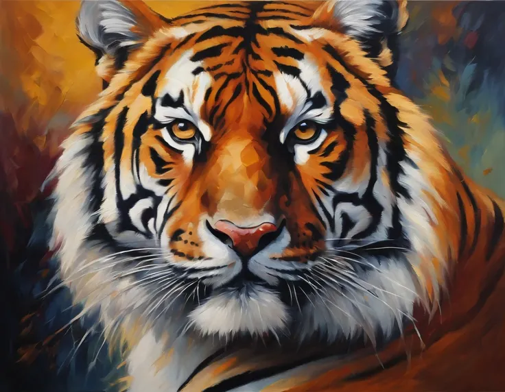 "An abstract oil painting of a majestic tiger."