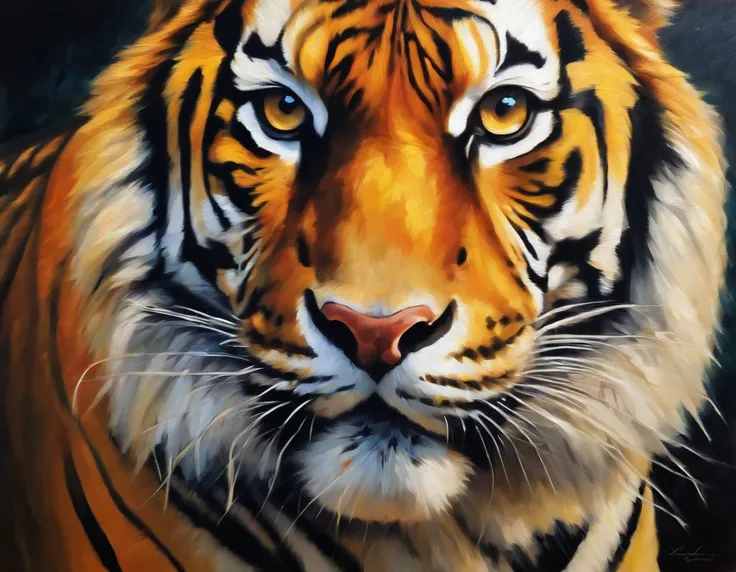 "An abstract oil painting of a majestic tiger."